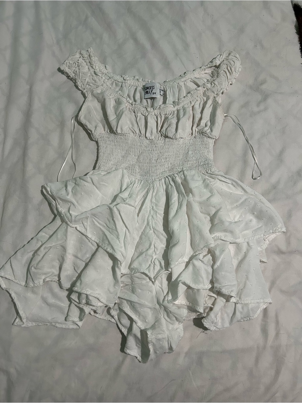 White Ruffled Off-Shoulder Romper